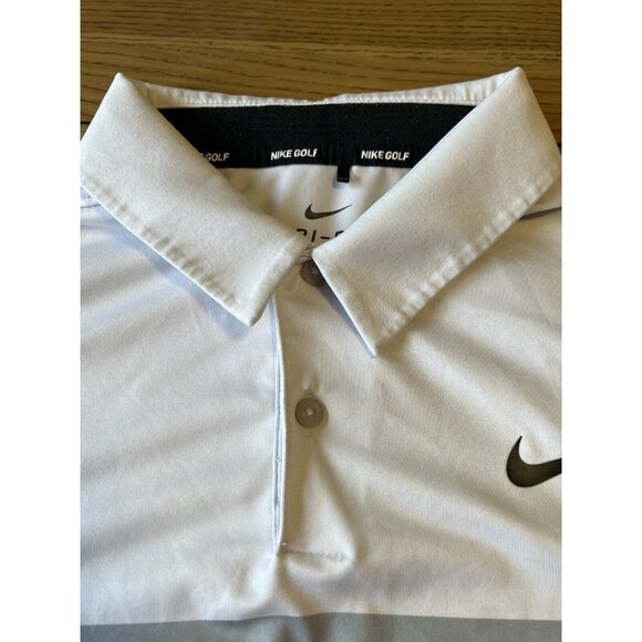 NIKE GOLF Size Large Dri-Fit White Brushed Gray Stripe Mens Polo Shirt Athletic - Picture 3 of 12